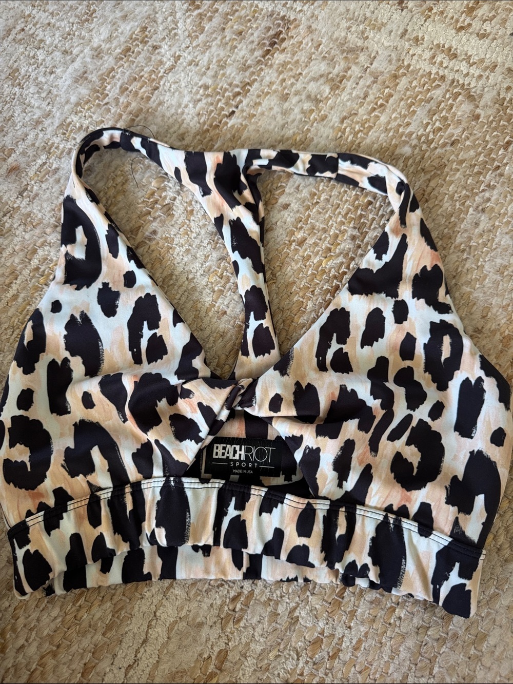 Beach Riot Sport Leopard Print Sports Bra in Black & Cream